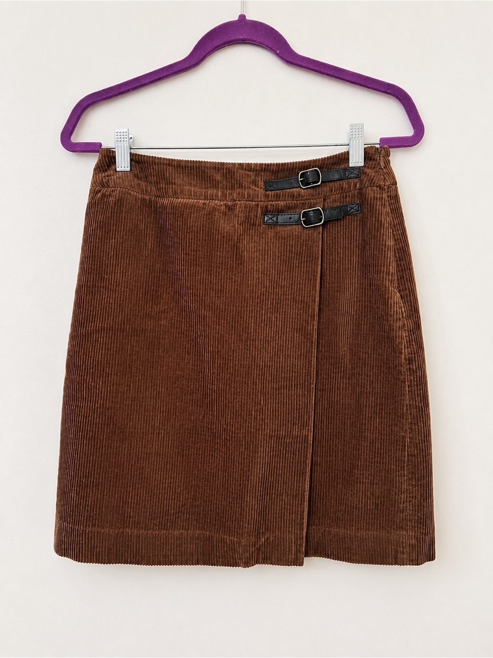 Boden Brown Corduroy  Mini Skirt Buckle Detail Side Zip US 4 Excellent